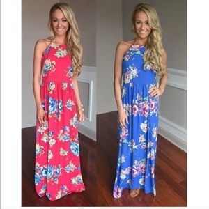 Women’s T&J Designs Blue and Pink Floral Maxi Dress Medium & Large